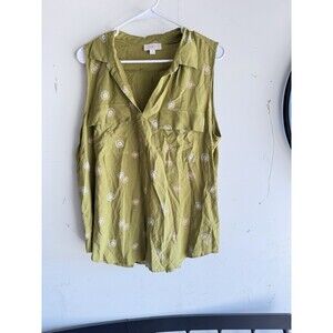 LOFT Outlet Floral Tank Top Womens XL Green Sleeveless Blouse